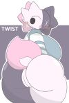  absurd_res amphibian anthro axolotl big_butt blush bottomless breasts butt clothed clothing digital_drawing_(artwork) digital_media_(artwork) female genitals hi_res mole_salamander pussy salamander_(amphibian) simple_background solo thick_thighs zaclyn 