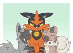  ambiguous_gender annoyed_expression brown_body canid canine embrace eyes_closed feral fluorings grey_body group hug looking_at_viewer mammal nintendo orange_body pok&eacute;mon pok&eacute;mon_(species) poochyena rockruff simple_background smile tongue tongue_out torracat trio video_games yellow_eyes 