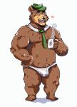  2022 absurd_res anthro belly brown_body brown_fur bulge clothing fur hanna-barbera hat headgear headwear hi_res humanoid_hands kerim_will male mammal mug necktie overweight overweight_male simple_background solo underwear ursid white_background yogi_bear yogi_bear_(character) 