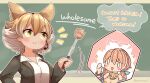  .live 2girls animal_costume animal_ear_fluff animal_ears black_jacket blonde_hair closed_mouth coroha coyote_(kemono_friends) coyote_ears coyote_girl dress jacket kemono_friends kemono_friends_v_project long_hair microphone multiple_girls nanahoshi_milily open_mouth orange_hair shirt short_hair twintails virtual_youtuber white_shirt yellow_eyes 