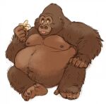  anthro ape banana belly berlin big_belly blep brown_body brown_fur food fruit fur gorilla hand_on_knee hand_on_leg haplorhine hi_res holding_food holding_object male mammal moobs navel nipples nude obese obese_anthro obese_male overweight overweight_anthro overweight_male plant primate simple_background sitting smile solo tongue tongue_out white_background 