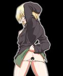  anus ass blonde_hair blue_eyes breasts censored erica_hartmann gambler_club nipples novelty_censor open_clothes open_shirt panties panty_pull shirt short_hair small_breasts solo strike_witches underwear world_witches_series 