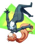  1girl absurdres artist_name black_bodysuit bodysuit breasts brown_eyes brown_hair cosplay dead_or_alive full_body high_ponytail highres kasumi_(doa) long_hair marvel medium_breasts solo spider-man_(series) venom_(marvel) watermark zipskyblue 