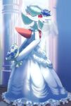  accessory armwear blush bouquet bridal_gauntlets bride clothing dress elbow_gloves female flower flower_bouquet flower_in_hair gardevoir gloves hair hair_accessory handwear hi_res humanoid inside looking_at_viewer nintendo plant pok&eacute;mon pok&eacute;mon_(species) red_eyes smile solo tsukkong video_games wedding_dress wedding_veil 