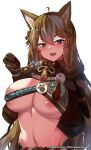  2022 animal_humanoid big_breasts blush breasts canid canid_humanoid canine canine_humanoid cute_fangs female genshin_impact hi_res huge_breasts humanoid looking_at_viewer mammal mammal_humanoid ms._hina navel open_mouth princess_hinghoi simple_background solo text url video_games white_background 