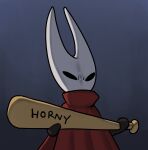  2022 absurd_res ambiguous_gender angry anthro arthropod baseball_bat bat_(object) cloak clothing empty_eyes english_text fecharis go_to_horny_jail grey_background hi_res holding_object holding_weapon hollow_knight hornet_(hollow_knight) humor meme red_clothing simple_background solo team_cherry text thechurroman video_games weapon 