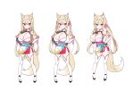  1girl absurdres blonde_hair breasts character_request cleavage closed_mouth fox_girl fox_tail full_body haun_(exodinary) highres large_breasts long_hair multiple_views pink_eyes ribbon smile tagme tail thighhighs 