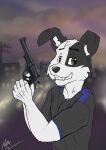  .357_magnum anthro border_collie brown_eyes canid canine canis city city_background collie domestic_dog gun handgun herding_dog hi_res holding_object holding_weapon jesse_collins male mammal pastoral_dog ranged_weapon revolver sheepdog solo weapon wolfyalex96 