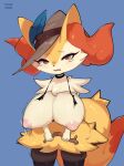  absurd_res anthro areola big_breasts blush bodily_fluids braixen breasts clothing dipstick_tail female fur hat headgear headwear hi_res holding_object holding_stick honeycalamari huge_breasts inner_ear_fluff markings multicolored_body multicolored_fur nintendo nipples nude open_mouth orange_eyes pink_areola pink_nipples pok&eacute;mon pok&eacute;mon_(species) solo stick tail_markings tears torn_clothing tuft video_games 