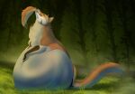  abdominal_bulge ambiguous_gender belly big_belly canid canine duo feral forest forest_background fox fur hand_on_stomach hi_res mammal nature nature_background neck_bulge oral_vore orange_body orange_fur paradoxinhead plant same_size_vore tree vore 