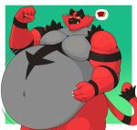  anthro belly big_belly felid feline flexing green_eyes hand_on_stomach hi_res hidi incineroar male mammal muscular muscular_arms muscular_male navel nintendo pantherine pecs pok&eacute;mon pok&eacute;mon_(species) solo tiger video_games yellow_sclera 