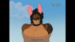  2019 4k absurd_res anthro athletic athletic_anthro athletic_male black_body black_fur black_hair bound brown_body brown_fur cartoon_network detailed_background dialogue digital_media_(artwork) duncan_(zeromccall) english_text eyewear fur hair hi_res johnny_bravo_(series) lagomorph leporid looking_at_viewer male mammal multicolored_body multicolored_fur muscular muscular_anthro muscular_male outside pecs rabbit rope short_hair solo sunglasses superix talking_to_viewer text watermark 