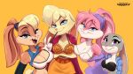  activision anthro babs_bunny bianca_(spyro) big_breasts bra breasts cleavage clothed clothing clothing_lift crossover disney female group hi_res judy_hopps lagomorph leporid lola_bunny looney_tunes magaska19 mammal rabbit shirt shirt_lift spyro_the_dragon tiny_toon_adventures topwear underwear video_games warner_brothers zootopia 