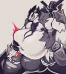  abdominal_bulge absurd_res after_vore anthro belly big_belly black_body black_fur bulge chest_tuft fur hand_on_stomach hi_res male melee_weapon nintendo obstagoon pok&eacute;mon pok&eacute;mon_(species) red_eyes same_size_vore scottred sharp_teeth smile sword teeth tuft video_games vore weapon white_body white_fur 
