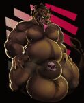  animal_genitalia anthro balls belly big_balls big_belly bodily_fluids brown_body brown_fur cock_vore drooling duo felid final_fantasy final_fantasy_xiv fur genitals hi_res hrothgar male male/male mammal muscular muscular_arms muscular_male overweight overweight_male pecs penile penis saliva scottred sheath sheath_vore size_difference square_enix strongfat tongue tongue_out video_games vore 