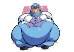  alpaca animal_crossing anthro belly big_belly blue_body blue_fur boot_(artist) camelid clothing cyrus_(animal_crossing) eyes_closed fur hi_res male mammal nintendo overweight overweight_male smile solo thick_thighs thighs tight_clothing video_games wide_hips 
