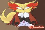  anthro big_breasts big_dom_small_sub black_lips black_nipples bodily_fluids breasts chromethefox delphox dominant duo ear_tuft female fur genital_fluids genitals grinding hi_res larger_female licking licking_lips lips male male/female naughty_face nintendo nipples on_top penis pok&eacute;mon pok&eacute;mon_(species) precum pussy_juice red_body red_fur size_difference tongue tongue_out tuft video_games white_breasts yellow_body yellow_fur 