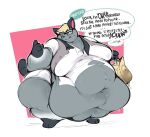  animal_crossing anthro belly big_belly blonde_hair bodily_fluids boot_(artist) burping clothing dialogue domestic_cat eyewear felid feline felis fur glasses grey_body grey_fur hair heterochromia male mammal moobs morbidly_obese nintendo obese overweight overweight_male raymond_(animal_crossing) solo sweat text thick_thighs tight_clothing torn_clothing video_games wide_hips 