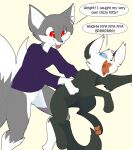  absurd_res ambiguous/ambiguous ambiguous_gender anthro clothed clothing dizzy_(dizzymilky) domestic_cat duo eyeofcalamity felid feline felis feral hi_res ivan_grey_(character) mammal partially_clothed 