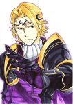  1boy absurdres armor bangs blonde_hair closed_mouth collared_shirt fire_emblem fire_emblem_fates gloves highres kamuza medium_hair parted_bangs red_eyes shirt solo tiara xander_(fire_emblem) 