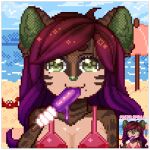  ally_(pewpewpewpie) anthro arthropod beach bikini clothing crab crustacean decapoda domestic_cat felid feline felis female food hair kiwikltten malacostracan mammal marine popsicle seaside solo swimwear umbrella 