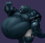  anthro belly big_belly black_body black_fur blue_eyes boxers_(clothing) canid canine canis clothing flexing fur glowing glowing_eyes male mammal muscular muscular_male overweight overweight_male pecs solo strongfat underwear vhyena wolf 
