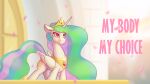  2022 absurd_res balcony castle cocaine_(artist) crown digital_media_(artwork) english_text equid equine female feral friendship_is_magic gold_(metal) gold_jewelry hasbro hi_res horn jewelry mammal my_little_pony princess_celestia_(mlp) regalia solo text winged_unicorn wings 