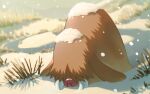  blurry commentary_request day grass naoki_eguchi no_humans outdoors piloswine pokemon pokemon_(creature) snow snowing solo tusks 