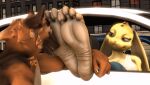  4_toes animated anthro bottomwear canid canine canis car clothing denim denim_clothing duo feet female foot_fetish foot_focus foot_lick foot_play foot_sniffing jeans jenn_(zp92) lagomorph laugh leporid licking long_ears male male/female mammal pants public rabbit sniffing toes tongue tongue_out vehicle wolf zp92 