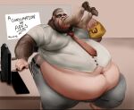  anthro ape belly big_belly brown_body brown_fur desk duo eyewear fur furniture glasses gorilla haplorhine male male/male mammal morbidly_obese obese office oral_vore overweight overweight_male primate same_size_vore table vhyena vore 