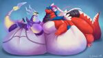  3_fingers 4_toes absurd_res anthro bedroom_eyes belly big_belly big_butt big_moobs blue_background blue_sclera butt claws cowiie duo feet fingers gradient_background hand_on_stomach hi_res huge_butt huge_thighs hyper hyper_belly koraidon lineless looking_at_another lying male miraidon moobs morbidly_obese morbidly_obese_anthro morbidly_obese_male narrowed_eyes nintendo obese obese_anthro obese_male on_front overweight overweight_anthro overweight_male pok&eacute;mon pok&eacute;mon_(species) purple_body red_body red_eyes seductive shadow simple_background thick_tail thick_thighs toes video_games white_belly yellow_eyes 