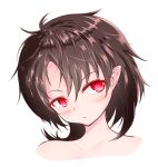  1girl blush brown_hair closed_mouth commentary_request face glowing glowing_eyes highres houjuu_nue looking_to_the_side ohako_miyu pointy_ears red_eyes short_hair solo touhou 