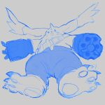  anthro bandai_namco beady_eyes bottomwear claws clothing denim denim_clothing digimon digimon_(species) gargomon gun_arm hexedwithluck hi_res horn jeans long_ears male pants pawpads shirtless sketch solo 