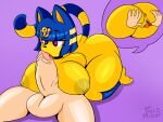  5_fingers 69_position animal_crossing ankha_(animal_crossing) anthro areola balls big_breasts big_penis blue_hair breasts butt digital_media_(artwork) domestic_cat duo egyptian erection eyebrows felid feline felis female fingers fur genitals hair holding_butt huge_penis human interspecies licking male male/female mammal masturbation nintendo nipples nude oral oral_masturbation oral_penetration penetration penile penis penis_between_breasts penis_lick purple_eyes pussy sex simple_background tailsmight tongue tongue_out video_games yellow_body 
