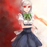  between_fingers hairband highres izayoi_sakuya knife maid red_eyes ribbon short_hair silver_hair solo touhou xero 