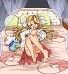  anus barefoot bed blush breasts brown_hair cattleya_(pokemon) censored feet frontier_brain gen_4_pokemon green_eyes long_hair lying medium_breasts midriff mosaic_censoring navel nipples on_bed open_clothes open_mouth open_shirt panties panty_pull pillow piplup pokemon pokemon_(creature) pokemon_(game) pokemon_dppt pokemon_hgss pokemon_platinum pussy pussy_juice saliva shirt skirt soles solo tears toe_scrunch toenails toes underwear zaitsu 
