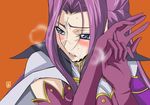  aoi_manabu blue_eyes blush code_geass cornelia_li_britannia cum elbow_gloves facial gloves lipstick long_hair makeup purple_hair solo tears 