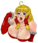  ahoge blonde_hair blue_eyes blush breasts cum cum_on_body cum_on_breasts cum_on_upper_body detached_sleeves facial huge_breasts original solo tsuutenkaaku 