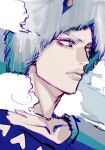  1boy blue_shirt close-up cloud collarbone highres horns jojo_no_kimyou_na_bouken looking_to_the_side male_focus nostrils rrrrmiuh shirt stone_ocean weather_report white_headwear 