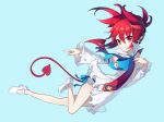  1girl ar_(3779609928) breasts disgaea dress earrings etna jewelry looking_at_viewer makai_senki_disgaea pointy_ears red_eyes red_hair short_hair simple_background skirt skull_earrings small_breasts solo twintails white_dress 