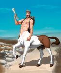  animal_genitalia animal_penis backpack balls beard centaur cloud equid equid_taur equine_penis facial_hair flaccid genitals hi_res hooves humanoid_taur kadel male mammal mammal_taur nipples penis sky smile solo taur 