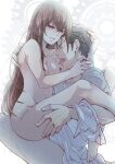  1boy 1girl breasts clothed_male_nude_female hetero highres labcoat makise_kurisu motomotosakana nude okabe_rintarou purple_hair steins;gate tongue tongue_out 