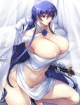  1girl absurdres akiyama_rinko blue_hair breasts cleavage haganef highres katana large_breasts red_eyes sword taimanin_(series) taimanin_yukikaze weapon 