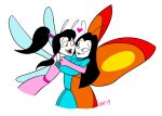  &lt;3 2019 antennae_(anatomy) anthro arthropod black_hair butterfly dragonfly embrace hair hug insect lepidopteran lilminette long_hair mulan_(the_secret_of_mulan) ponytail signature simple_background the_secret_of_mulan white_background white_body white_skin wings zhing-zhing 
