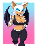 absurd_res anthro big_breasts bottomwear bra breasts chiropteran cleavage clothed clothing eyeshadow female gloves handwear hi_res iggy_bomb jogging lipstick makeup mammal midriff pants rouge_the_bat sega solo sonic_the_hedgehog_(series) sports_bra underwear wings 