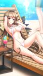  1girl armpits bangs bare_arms bare_legs bikini blush bow breasts brown_eyes brown_hair cleavage closed_mouth cup doukyuusei_another_world drinking_glass drinking_straw game_cg hair_bow hair_intakes highleg highleg_bikini kakyuusei_2 large_breasts long_hair low_twintails navel saimon_tamaki shiny shiny_hair sideboob slingshot_swimsuit smile solo_focus swimsuit twintails very_long_hair white_bikini yellow_bow 