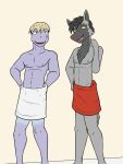  anthro anthrofied duo fuze hi_res looking_at_another machop male nintendo nipples pawl_(fuze) pok&eacute;mon pok&eacute;mon_(species) pok&eacute;morph poochyena suntan tan_line towel towel_around_waist towel_only video_games 