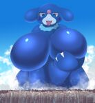  2020 anthro anthrofied big_breasts blue_body breasts building city cloud female hi_res kify looking_down mammal marine nintendo pinniped pok&eacute;mon pok&eacute;mon_(species) popplio sky skyscraper solo tongue tongue_out video_games 