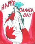 abs anthro breasts canadaday2022 female fin fish flag genitals mapleleaf marine nude nyghtmar3 pussy roxy shark smile solo standing tigershark traditionalart 