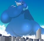  2020 anthro anthrofied big_breasts big_butt blue_body blush breasts butt female foggy frill_(anatomy) hi_res huge_breasts huge_butt kify looking_back macro mammal marine membrane_(anatomy) membranous_frill neck_frill nintendo pinniped pok&eacute;mon pok&eacute;mon_(species) pok&eacute;morph popplio video_games 